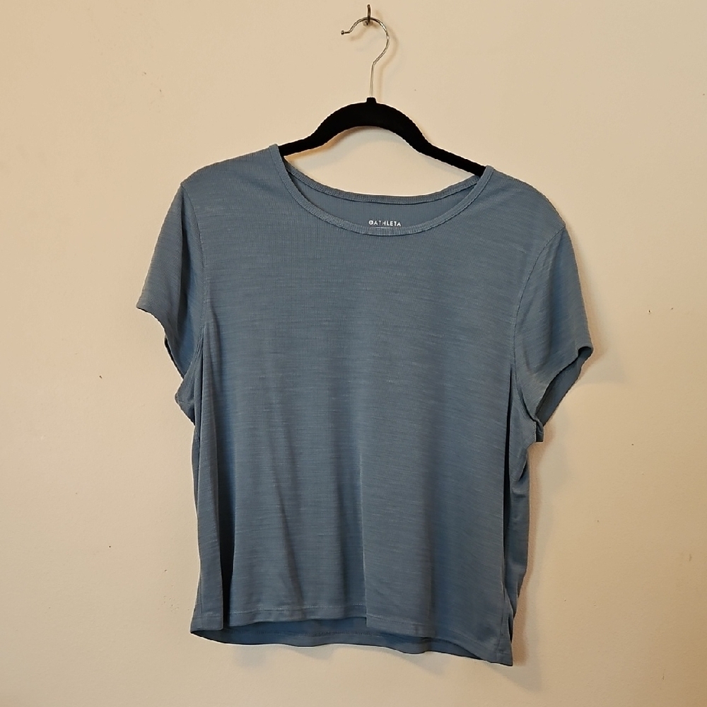 Athleta Blue- Gray Crop Relaxed Short Sleeve Tee